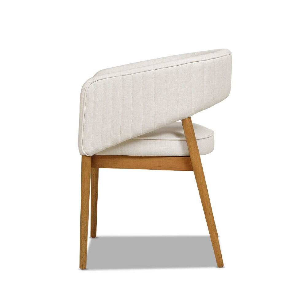 Mirah White Linen Upholstered Tufted Open Barrel Back Dining Chair