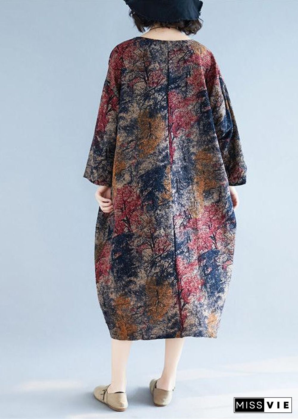 Loose floral cotton linen Long dress plus size design pockets long Dresses