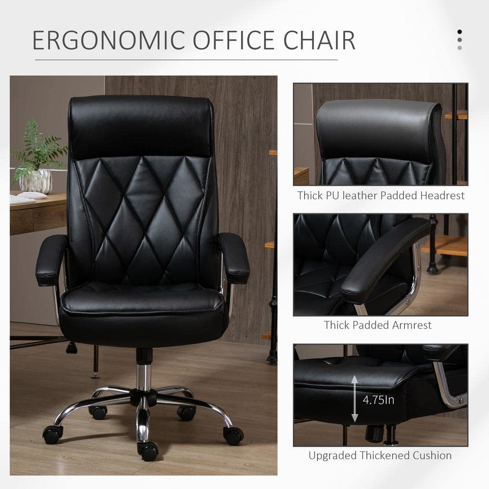 Vinsetto Black, High Back Home Office Chair Computer Task Seat Adjustable Ergonomic Executive Chair Diamond-Stitched PU Leather 921-473V80BK