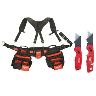 MW General Contractor Work Belt with Suspension Rig and Fastback Folding Knives (2-Pack) 48-22-8120-48-22-1503