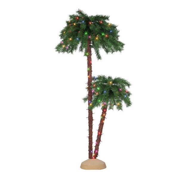 Puleo International 3.5 ft. and 6 ft. PreLit Double Trunk Artificial Palm Tree