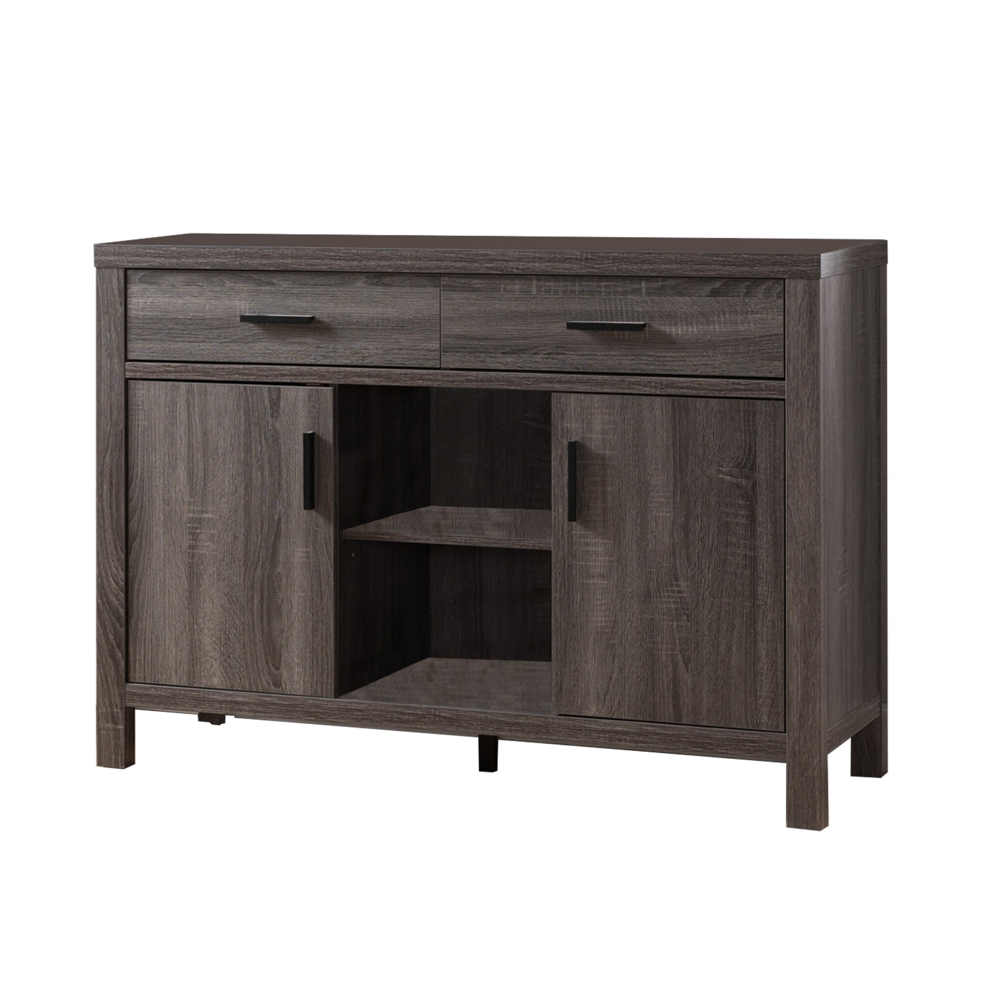 Wooden Buffet with 2 Drawers and 2 Door Cabinets， Distressed Gray