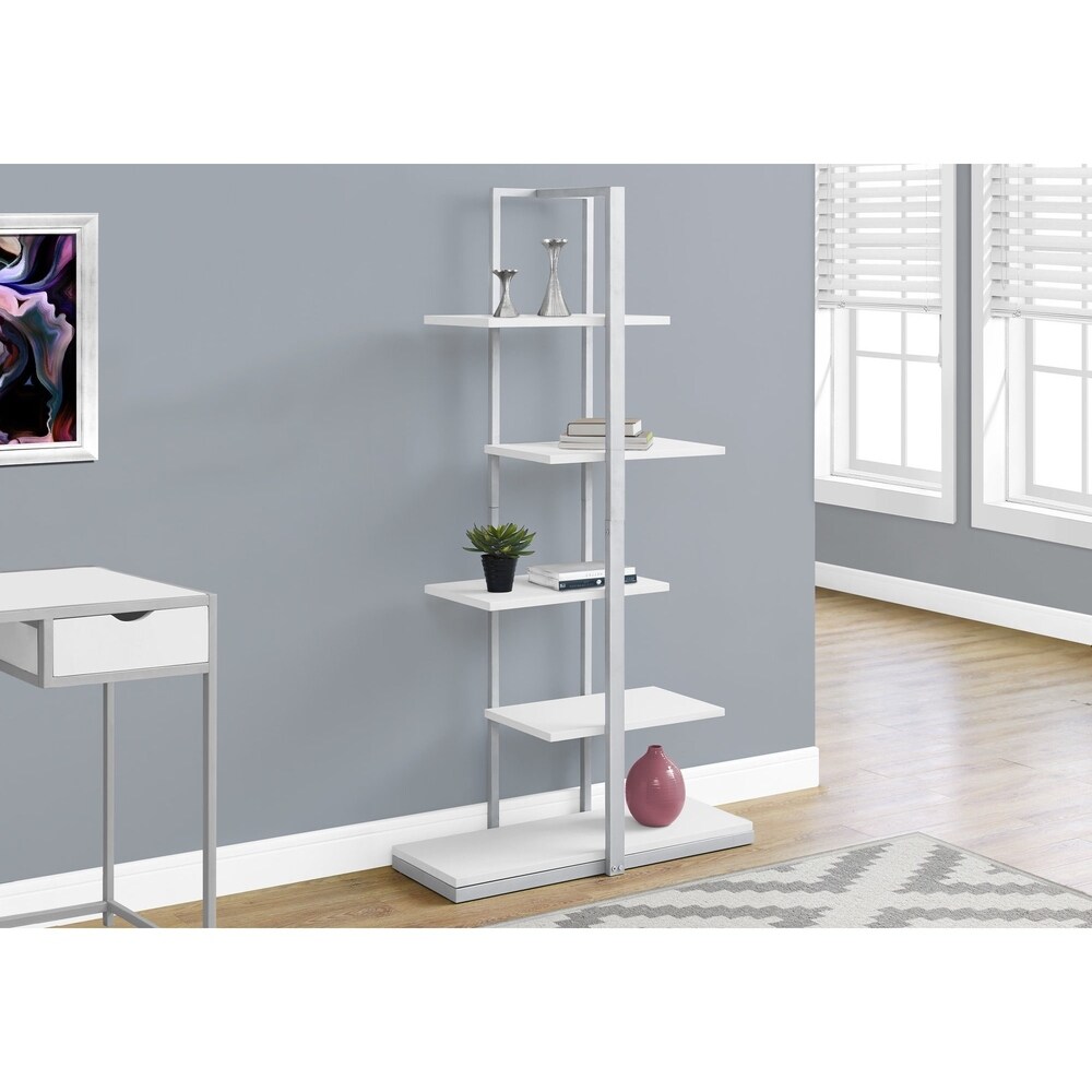 Bookcase  White/Silver Metal  60 inch