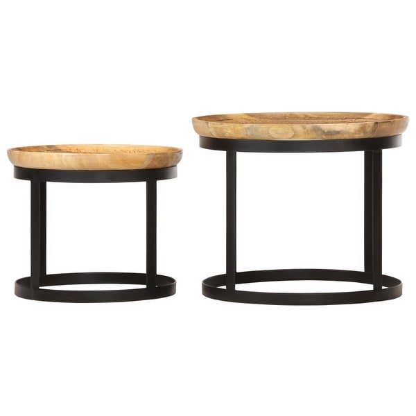 vidaXL Round Side Tables 2 pcs Solid Mango Wood and Steel - 20.9