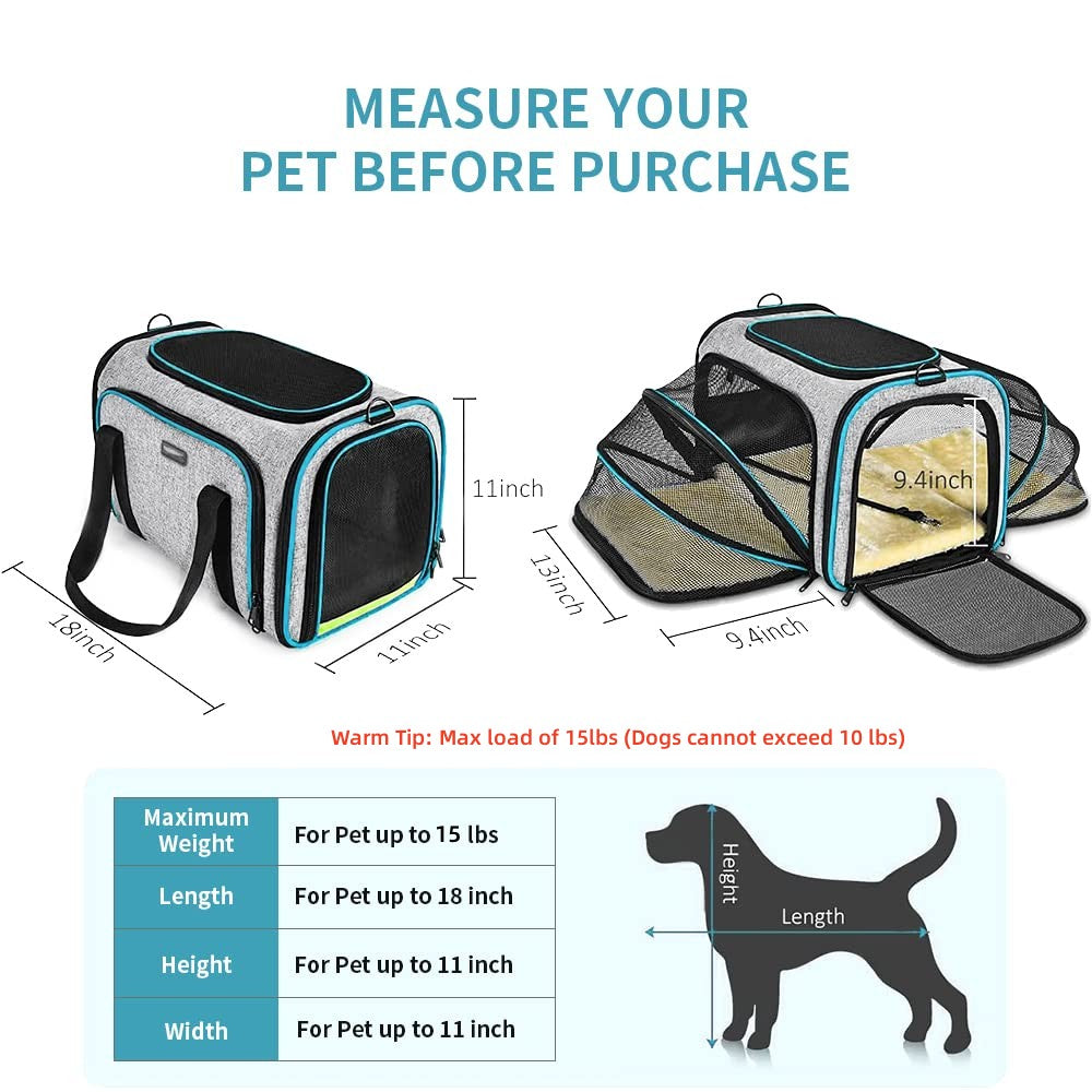 Pet Carrier Airline Approved W/Ventilation， Expandable Foldable Soft-Sided Pet Carrier， Pet Travel Bag for Cats Dogs