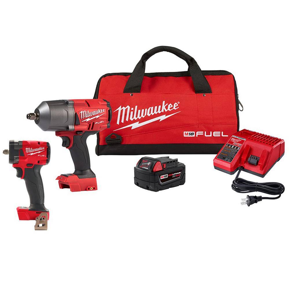 MW M18 FUEL 18- V Lithium-Ion Brushless Cordless 12 in.  38 in. Impact Wrench wFriction Ring Kit w 5.0 Ah Battery 2767-21B-2854-20