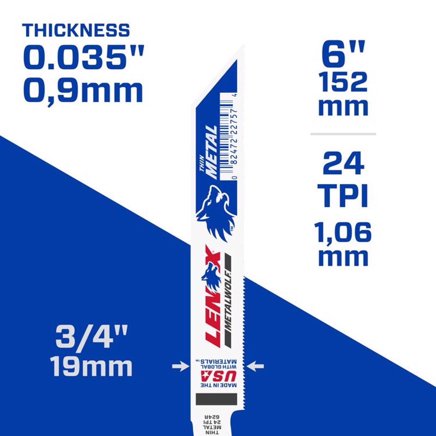 LENOX METALWOLF 6 in. Bi-Metal WAVE EDGE Reciprocating Saw Blade 24 TPI 1 blade