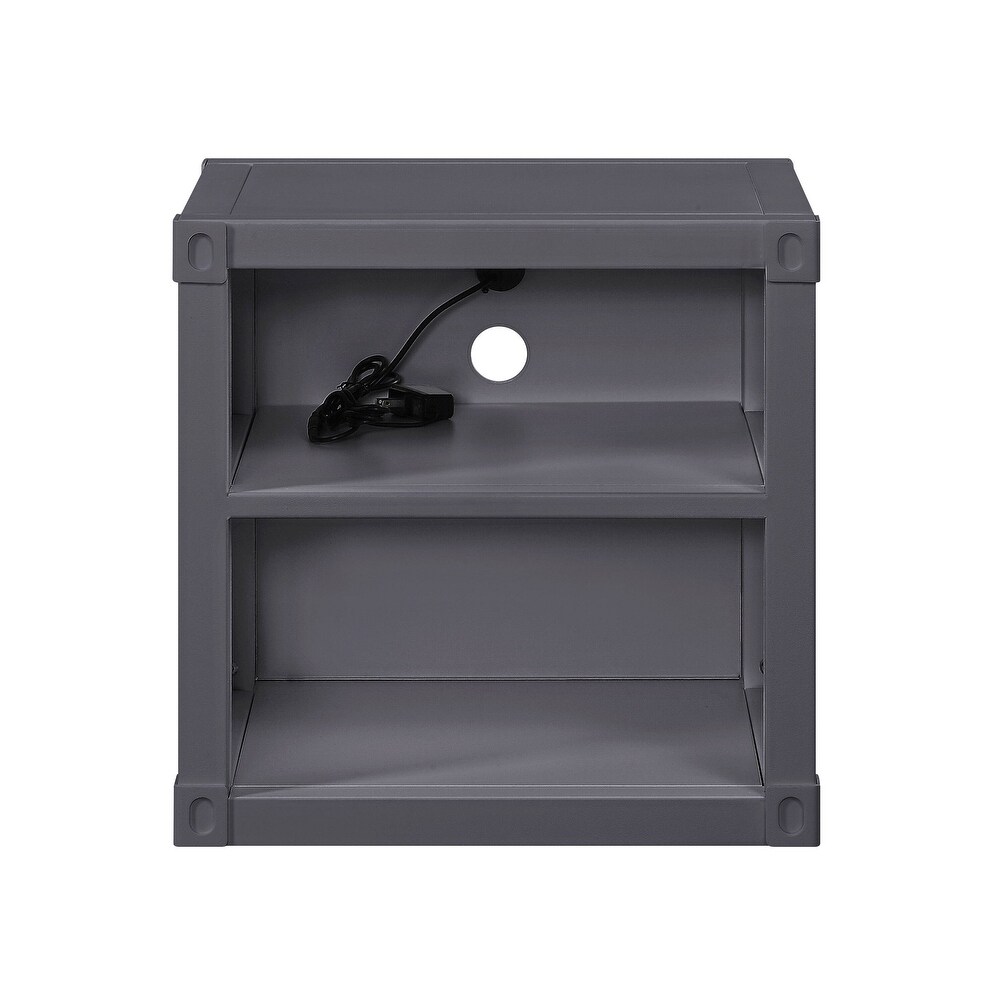 ACME Nightstand with 2 Open Compartments and USB Port  Industrial Metal Coffee Side Table