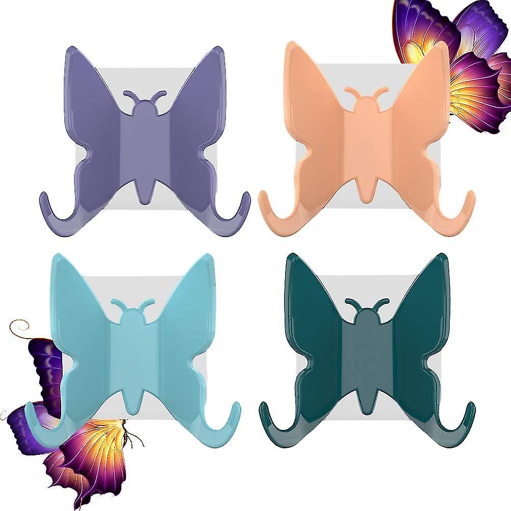 4 X Decorative Suction Cup Shower Hooks For Bags Butterfly Shape Bathroom Hooks (pink/purple/blue/sea Blue)