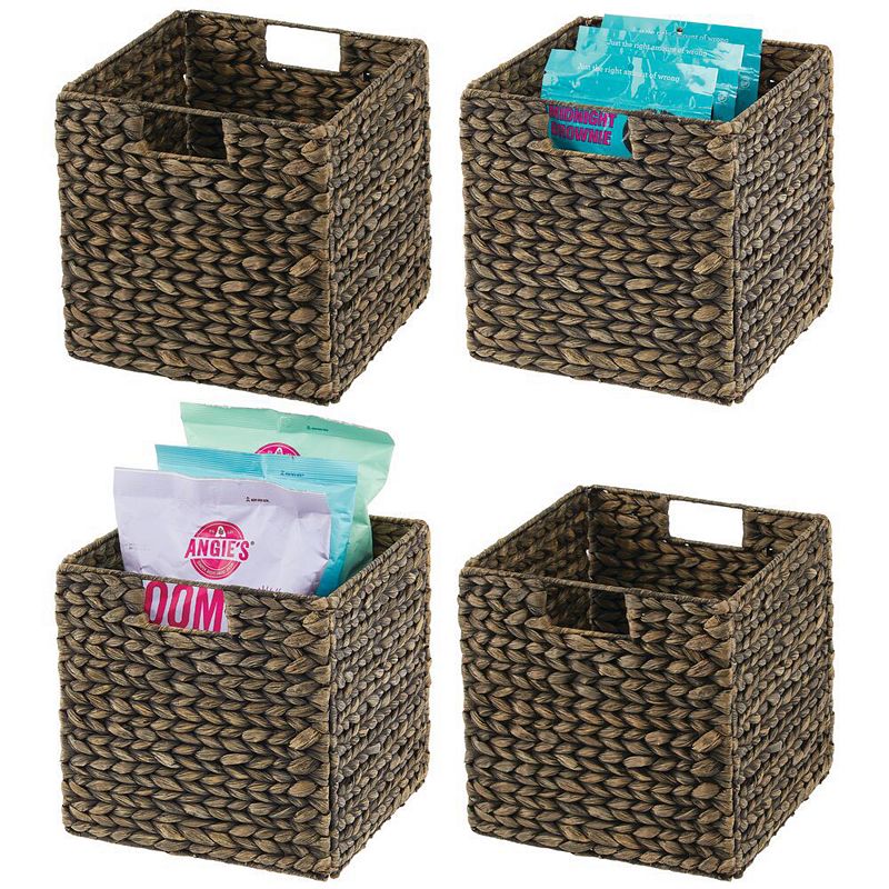 mDesign 10.5 x 10.5 x 10.5 Hyacinth Kitchen Storage Basket with Handles， 4 Pack