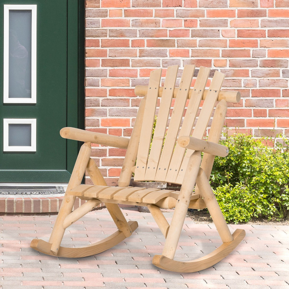 Tomshine Wooden Rustic Rocking Chair Indoor Outdoor Adirondack Rocker for Patio, Natural