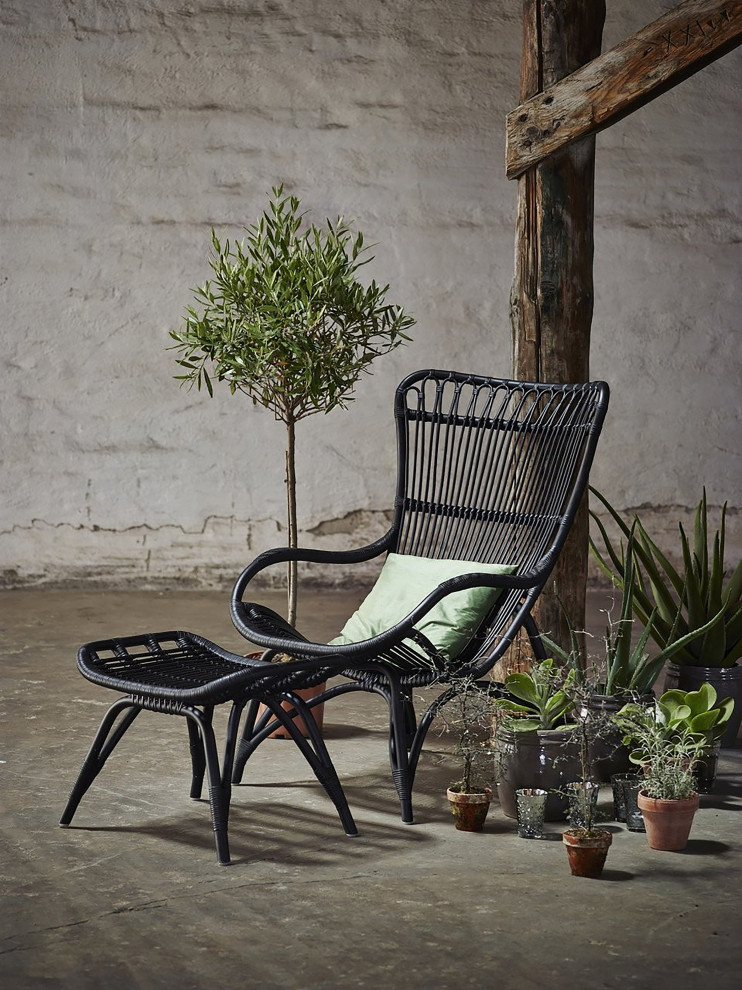 Monet Highback Rattan Lounge Chair and Footstool  Black   Tropical   Armchairs And Accent Chairs   by Sika Design  Houzz