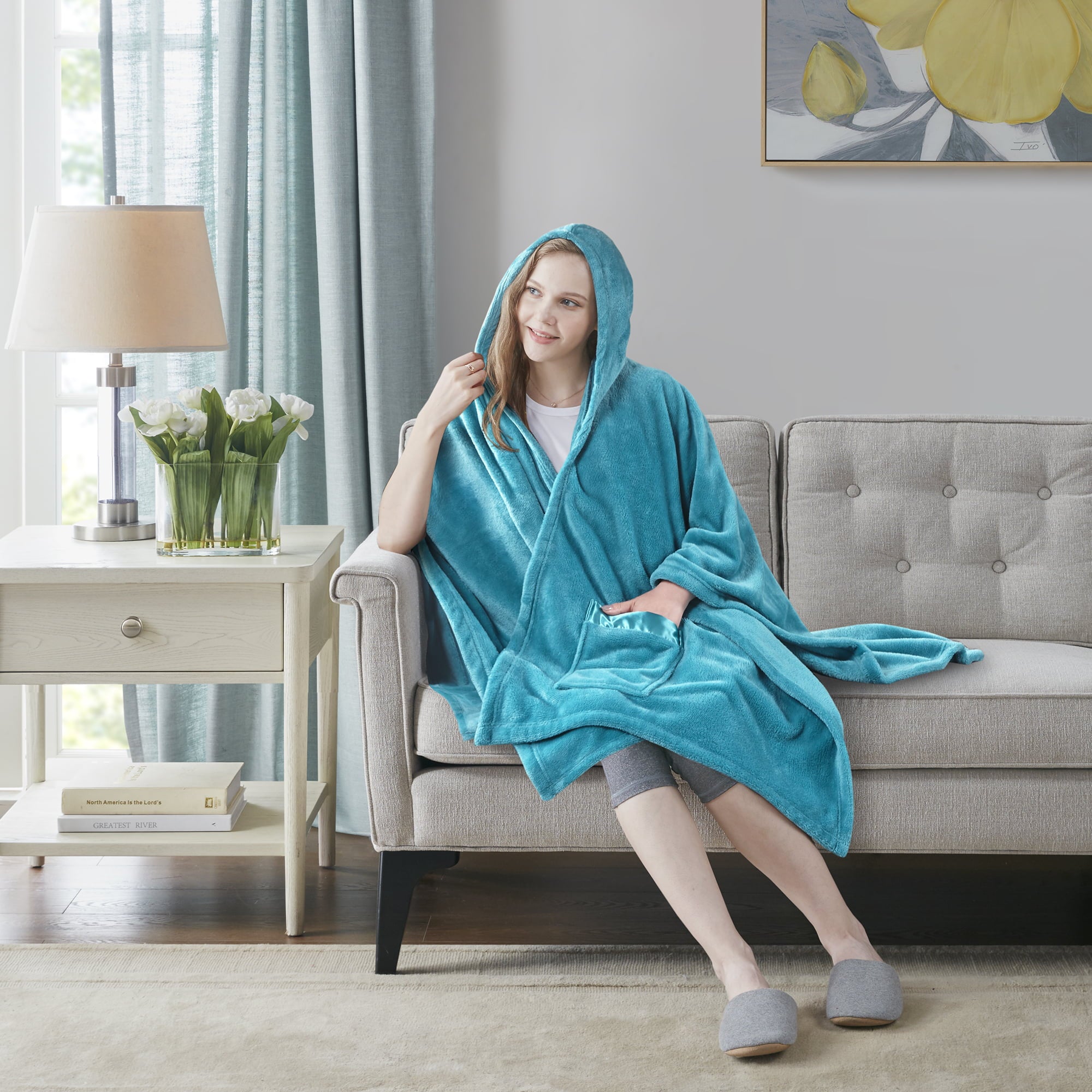 Comfort Spaces Teal Blue Polyester Plush Throw， 60