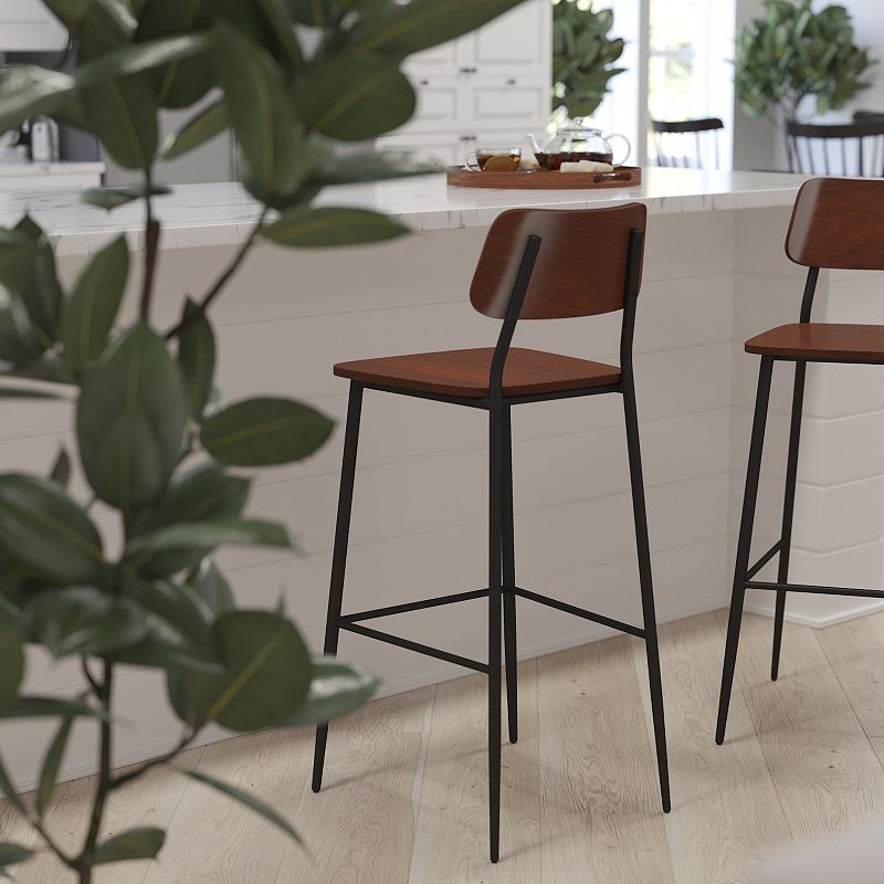 Merrick Lane Copenhagen Industrial Bar and Kitchen Stool with Gunmetal Steel Frame and Wood Seat