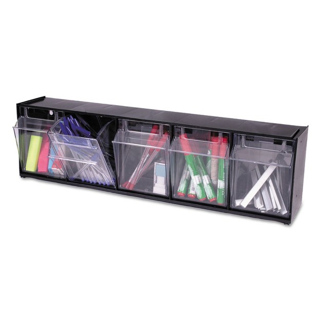 Deflecto Tilt Bin Plastic Storage System W 5 Bins 23 5 8 X 5 1 4 X 6 1 2 Black 20504op