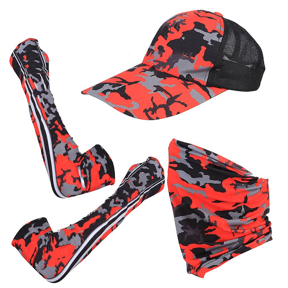 Outdoor Arm Sleeve Absorb Sweat Quickdry Sunscreen Breathable Hat For Cycling Fishingcamouflage Red