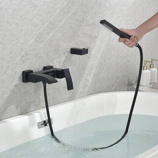 Tomfaucet Single-Handle Wall Mount Roman Tub Faucet with Hand Shower in Matte Black TFJ0016MB