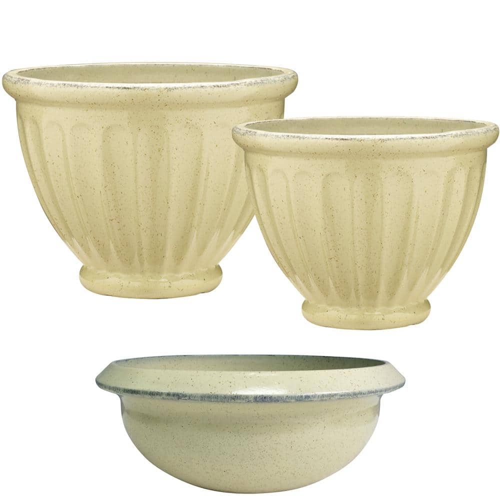 Southern Patio 15 in. Caylo Planter 19 in. Caylo Planter 16 in. Sydney Bowl Resin Composite Patio Pack (Pack of 3) HDP-046967PP