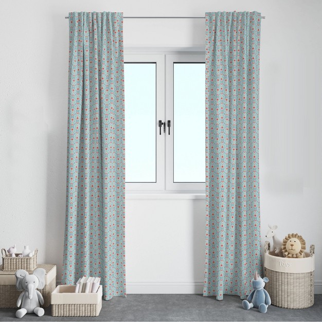 Bacati Sophia Coral Aqua Floret Cotton Printed Single Window Curtain Panel