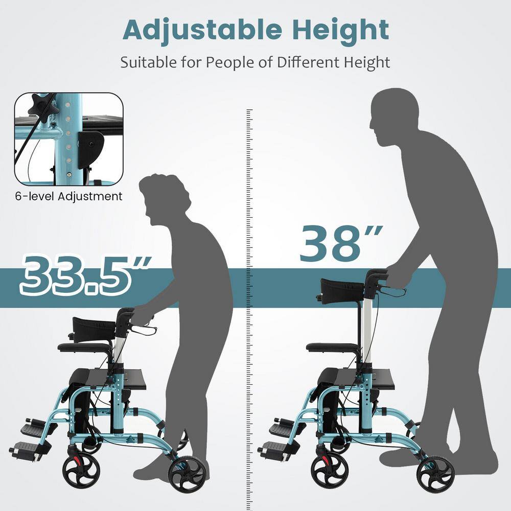 Costway 4-Wheel Folding Rollator Walker with Seat and 8 in. Wheels Supports up to 300 lbs. in Navy JH10001NY