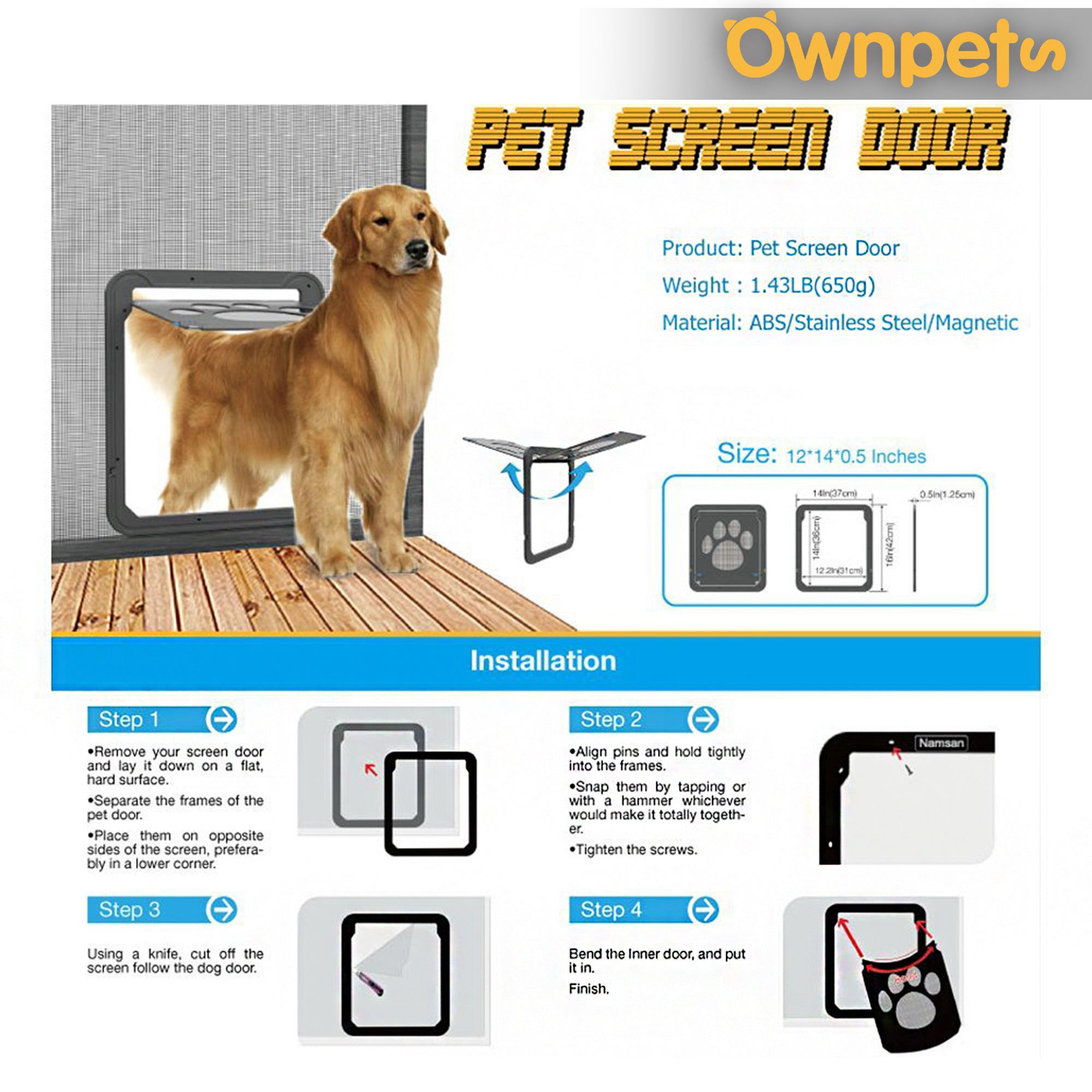 Larger Lockable Pet Screen Door doggy door cat door for windows， Sturdy Self-Closing Cat Dog Screen Door with Locking Function - Size 12