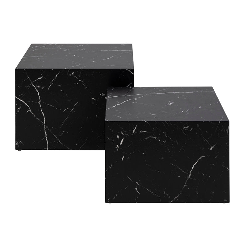 DICE Nest of 2 Square Coffee Tables - Black Marble Effect