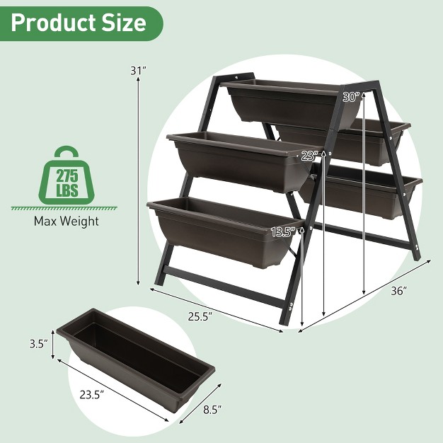 Costway 31”h Raised Garden Bed 3-tier Vertical Planter W/5 Plant Boxes Indoor Outdoor