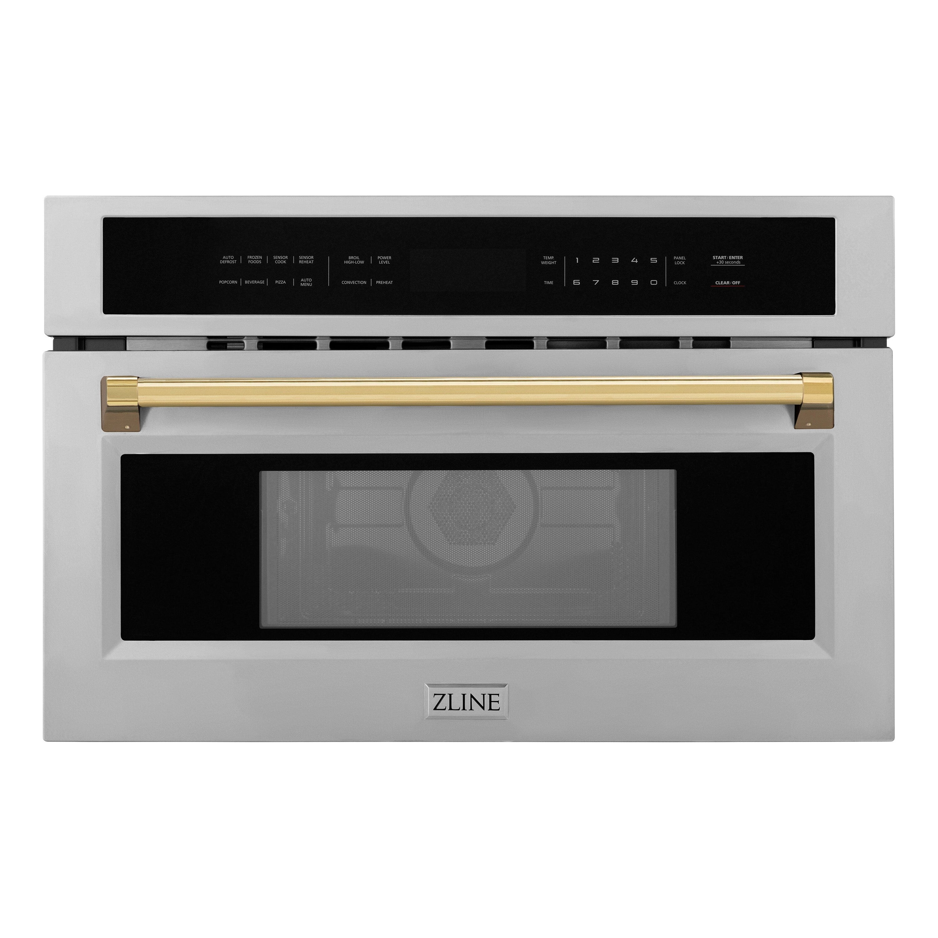 ZLINE Autograph Edition 30” 1.6 cu ft. Built-in Convection Microwave Oven in Stainless Steel and Gold Accents