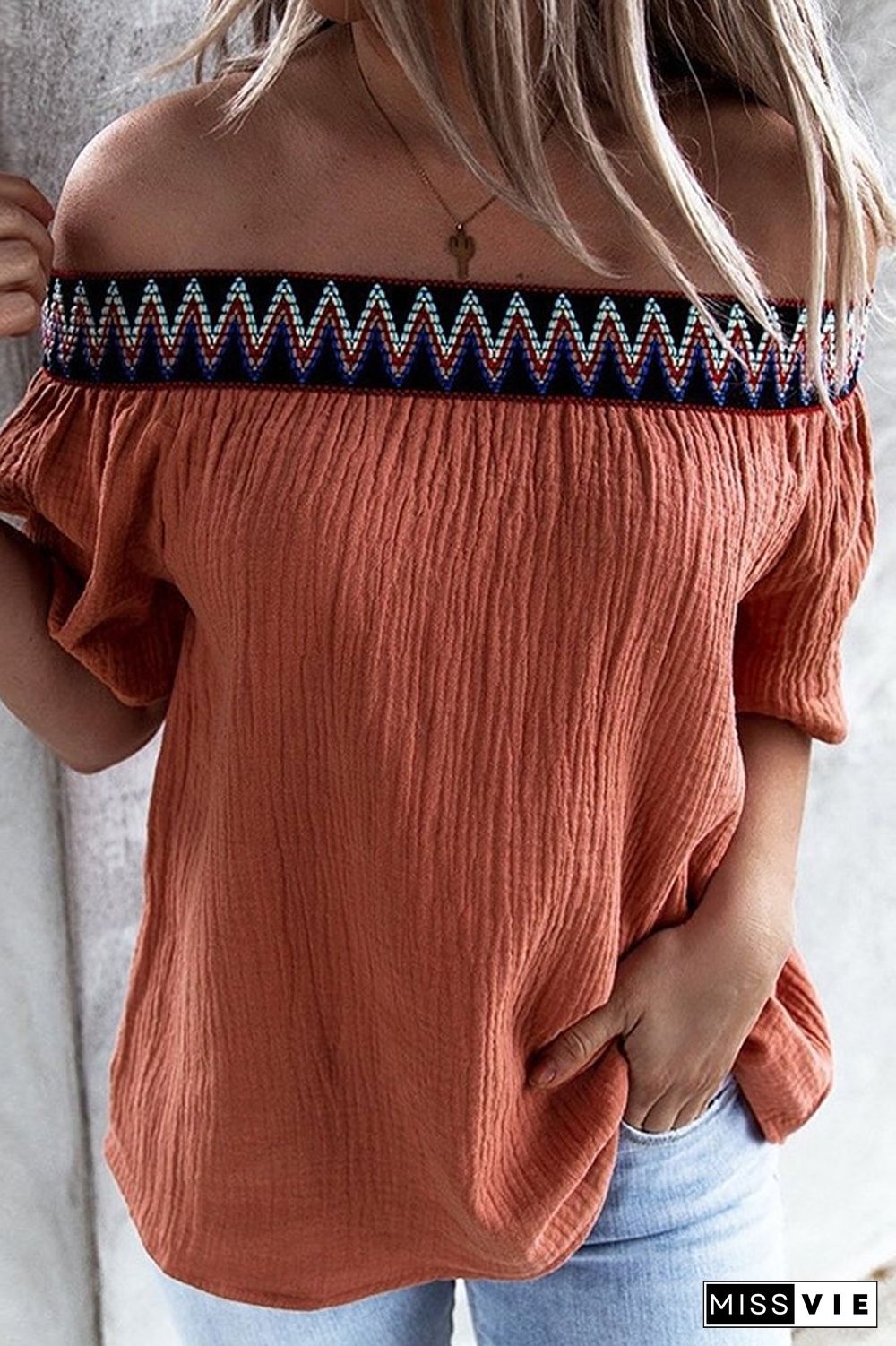 Off The Shoulder Wave Stripe Blouse