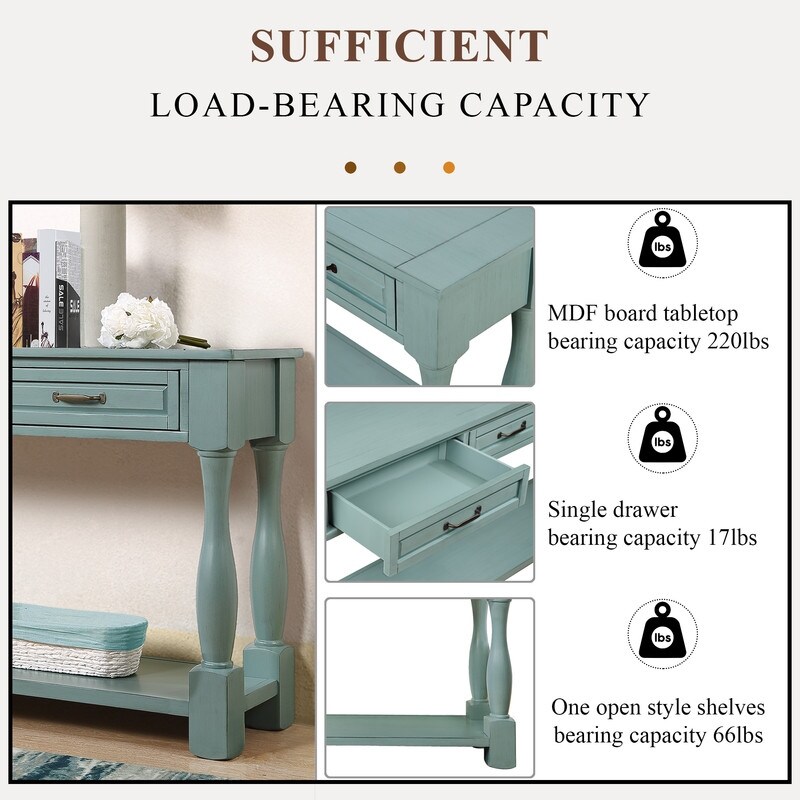 63inch Long Wood Console Table with 3 Drawers and 1 Bottom Shelf