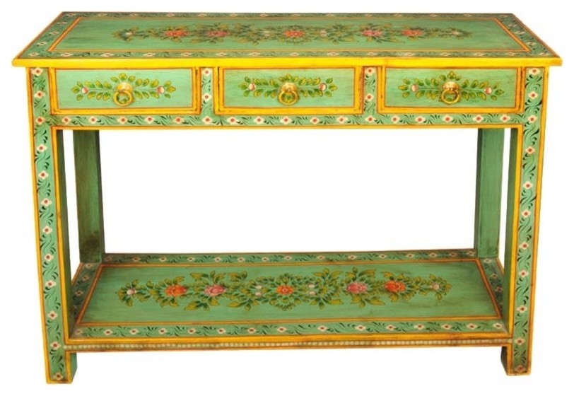 Spring Garden Hand Painted Tropical Hardwood Console Table   Traditional   Console Tables   by Sierra Living Concepts Inc  Houzz