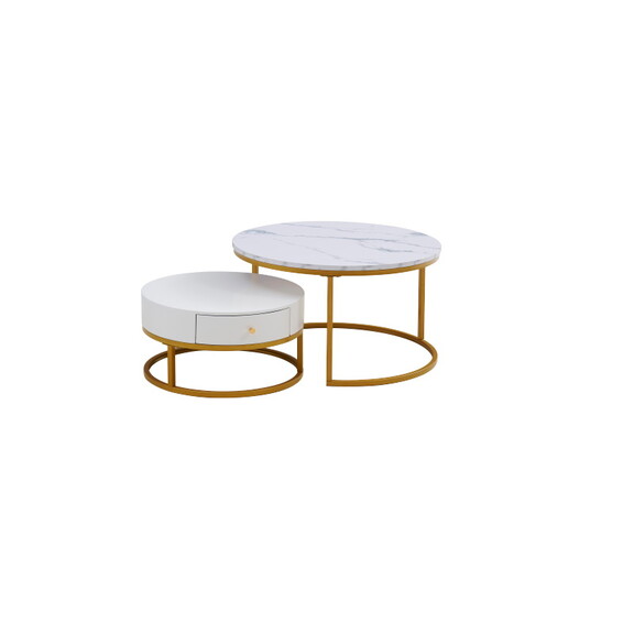 HQ 290 Coffee Table Round White Marble Table top D...