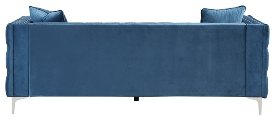 RN Furnishings 3 Piece Button Tufted Velvet Contemporary Sofa Set  Blue   Midcentury   Living Room Furniture Sets   by Homesquare  Houzz