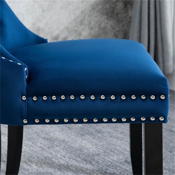 High-end Tufted Solid Wood Blue Dining Chair with Nailhead Trim 2 PCS