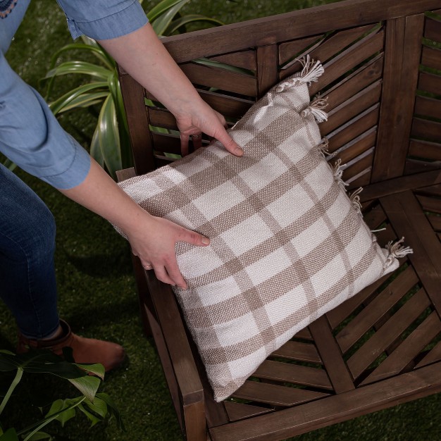 Taupe Wide Plaid 20x20 Hand Woven Filled Outdoor Pillow Foreside Home amp Garden