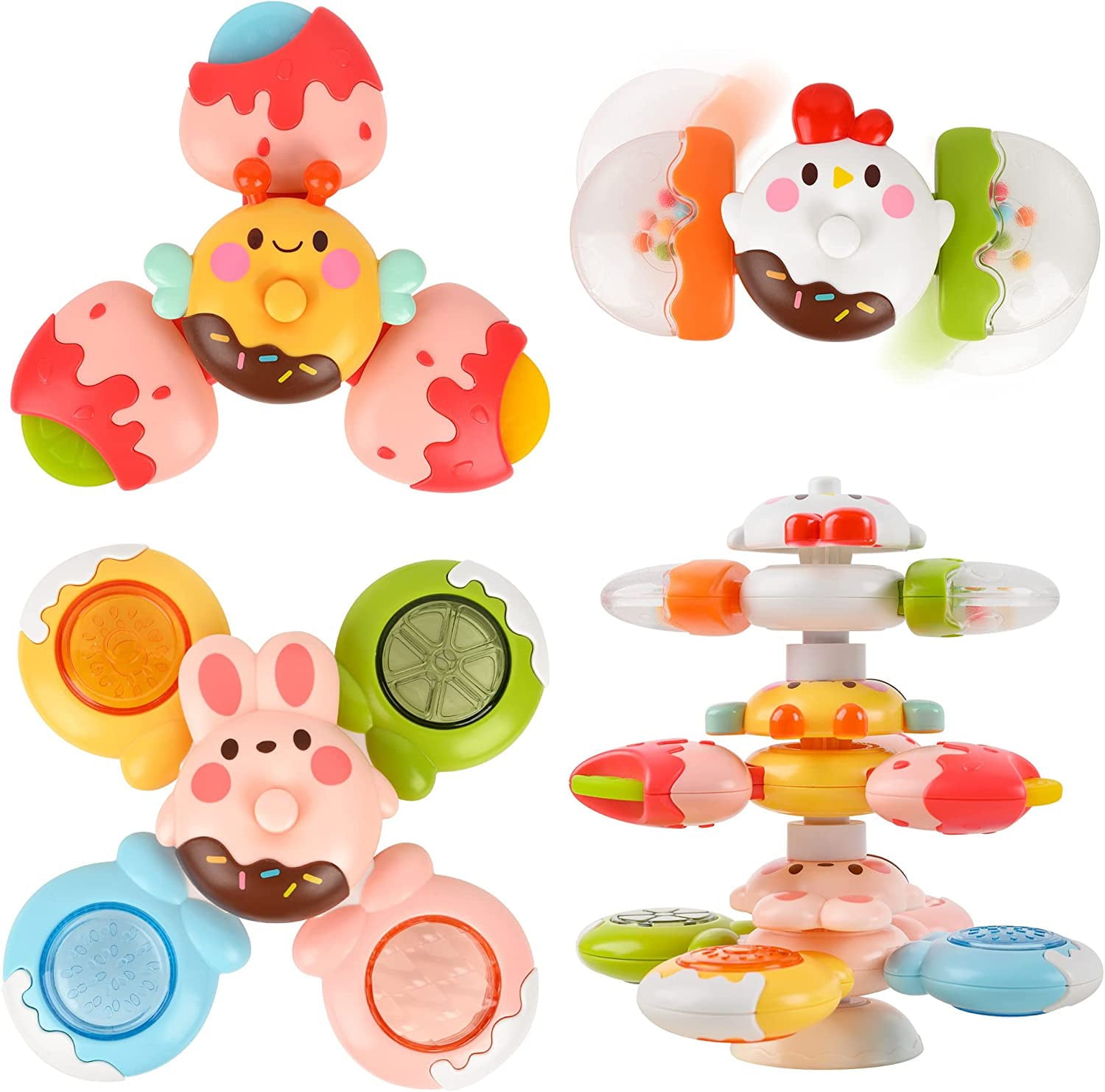 Vanmor 3 PCS Suction Spinner Toys for Babies, 12 PCS DIY Stackable Suction Cup Spinner Toy for Baby 12-18 Months, Baby Suction Toy for Window High Chair Tray Table Sensory Toys for Toddlers 1-3 Gifts