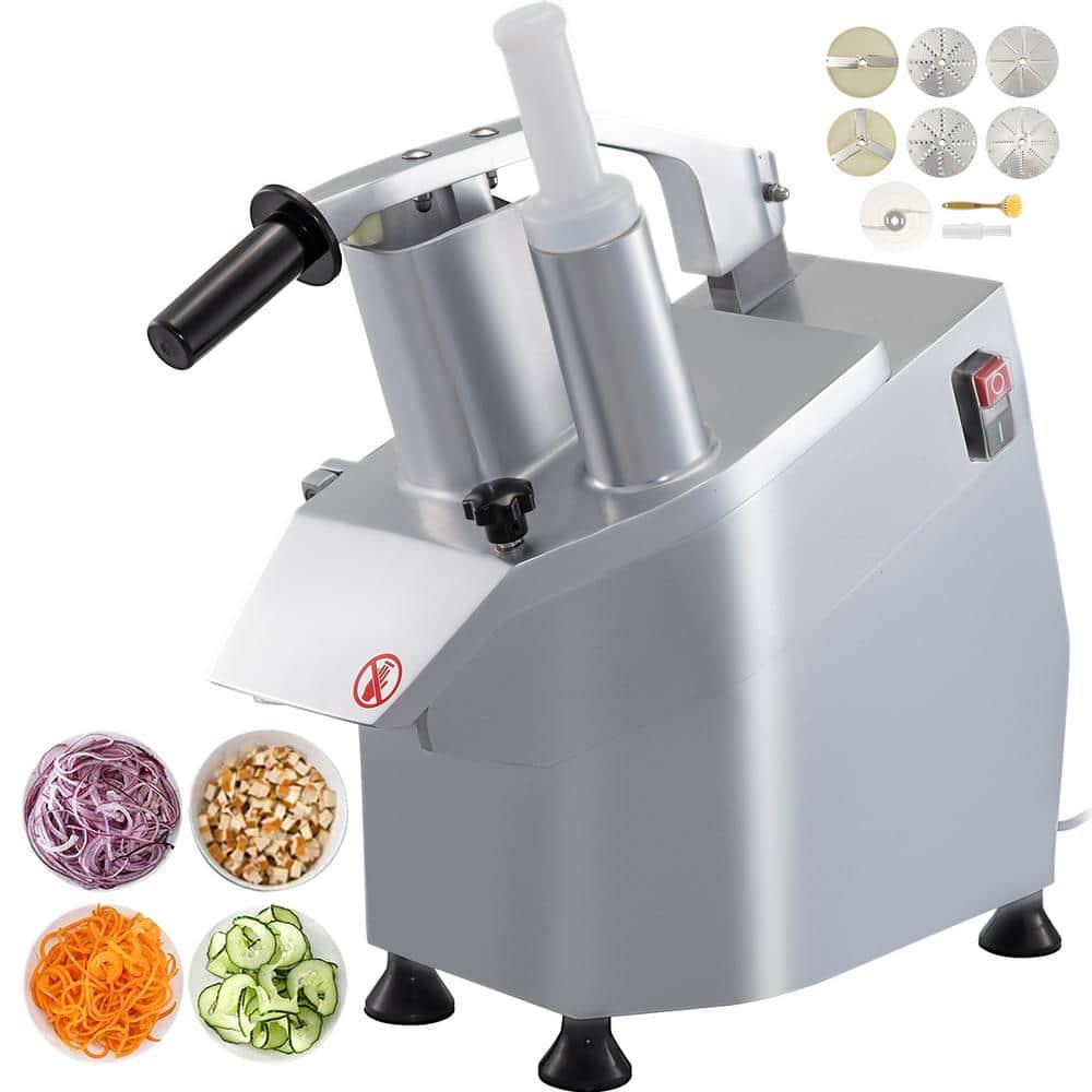 VEVOR 550Watt Single Speed Silver Commercial Food Processor 2Feeding Holes Electric Vegetable Slicer 1600RPM with 6blade