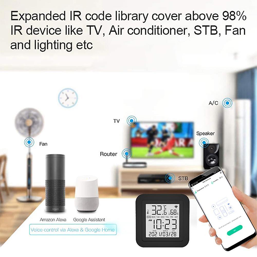 For Tuya Wifi Smart Ir Remote With Temperature Humidity Sensor Date Display For Air Conditioner Tv Works With Alexa，google Hom