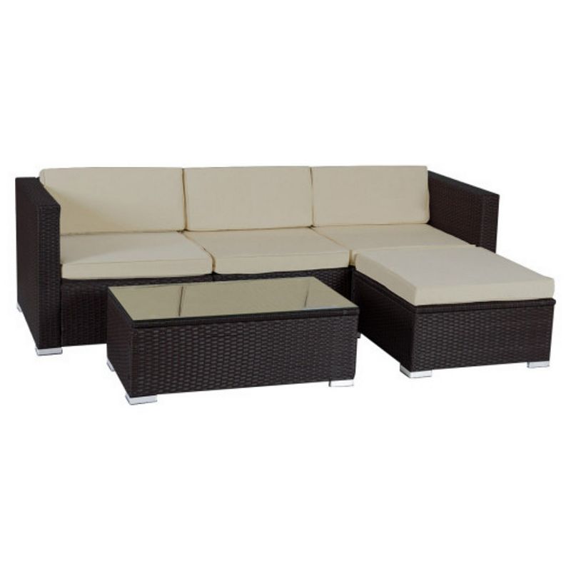 5 PCS Patio Furniture Wicker Table Shelf Garden Sofa With Cushion