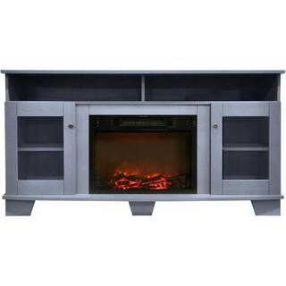 Hanover Glenwood 59.1 in. W Freestanding Electric Fireplace TV Stand in Slate Blue with Charred Log Display FS6022-1BSBL1