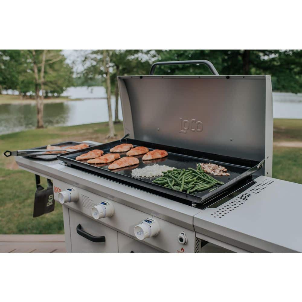 LOCO 36 in. 3-Burner Propane Griddle in Chalk Finish with Enclosed Cart and Hood 2023050166