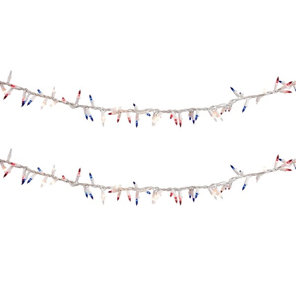 105 Count Red Clear Blue Patriotic Mini Light Garland 5.6' White Wire