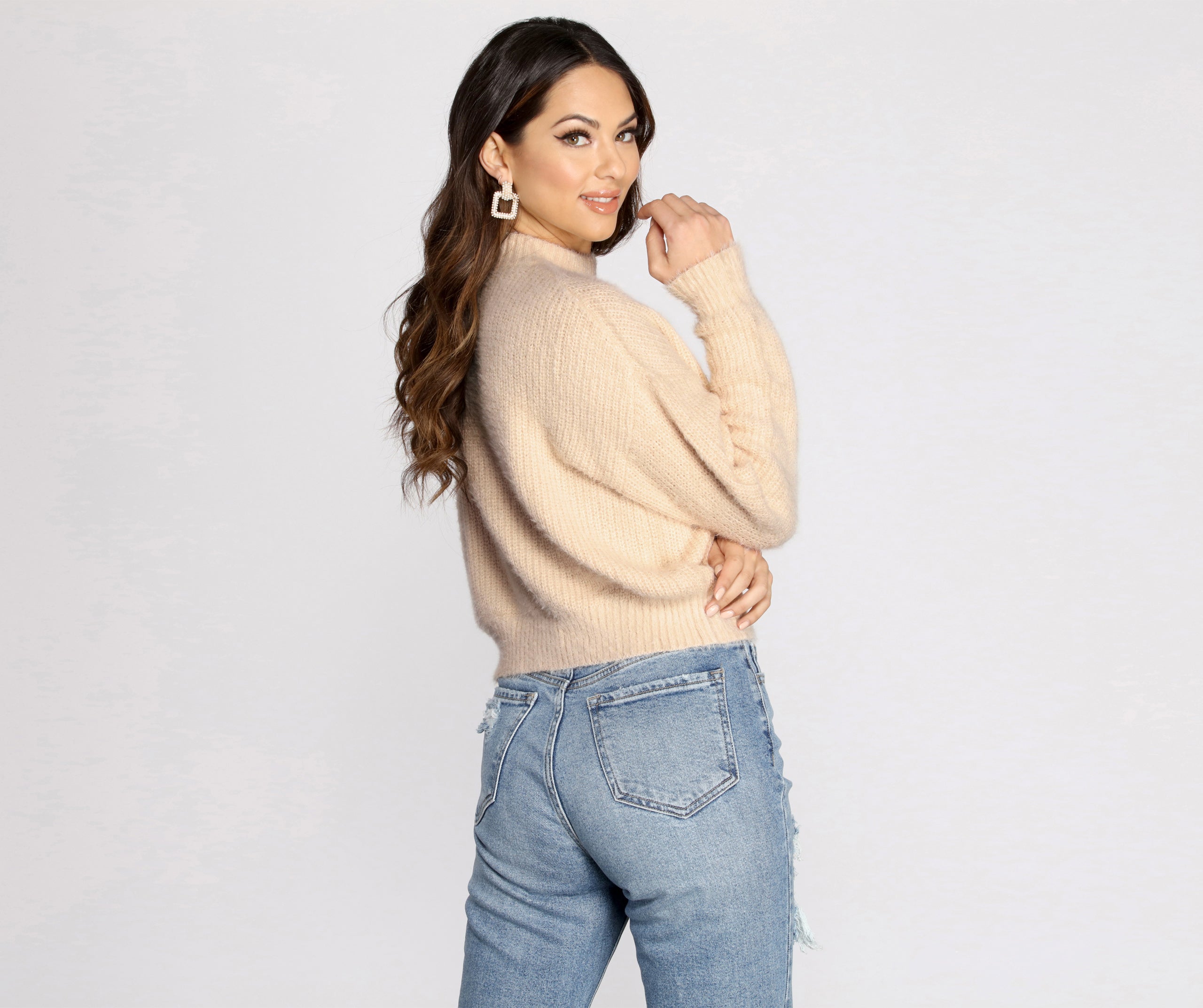 Angora Knit Mock Neck Sweater