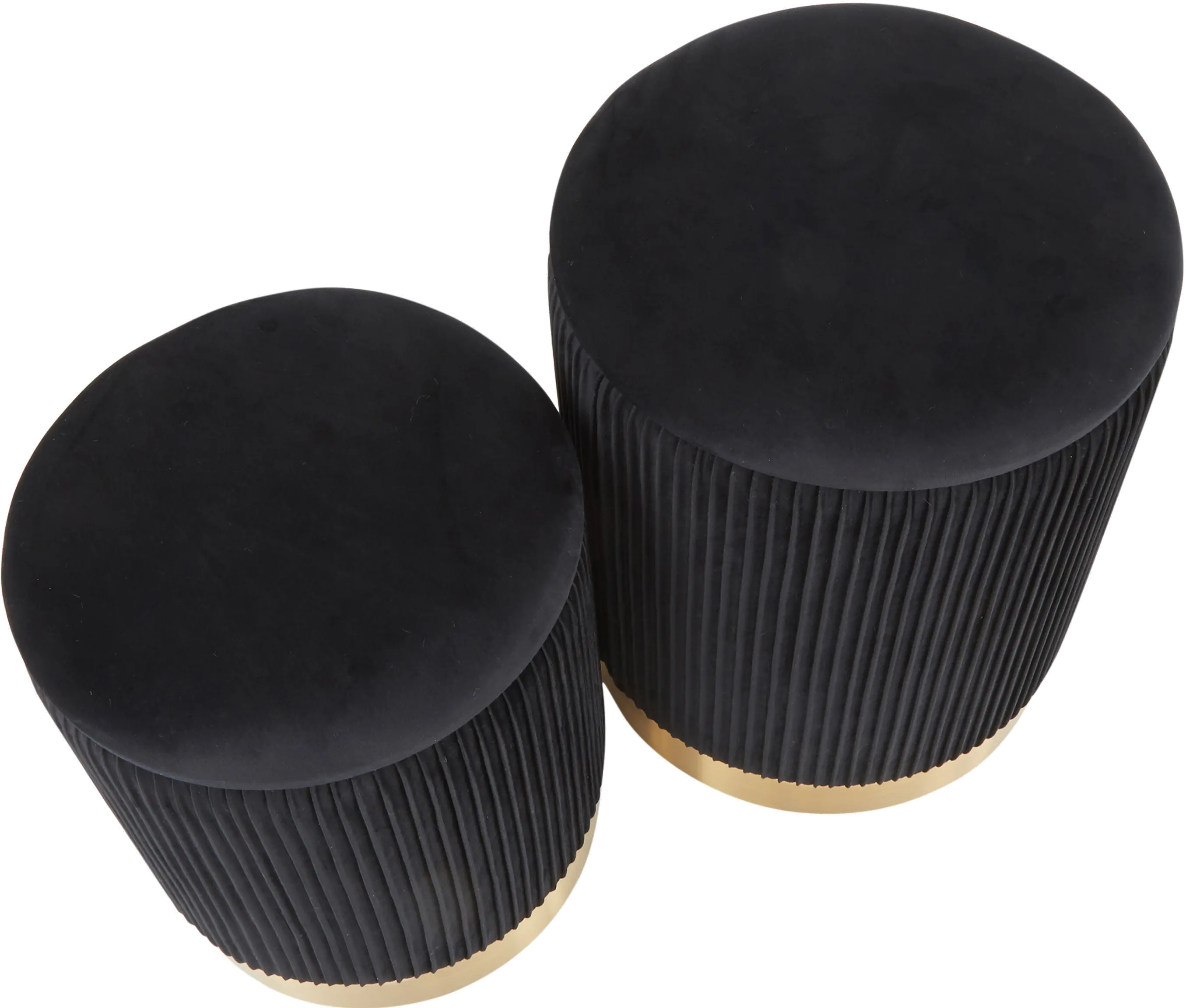 Contemporary Black Velvet and Gold Metal Ottomans (Set of 2) - Marla