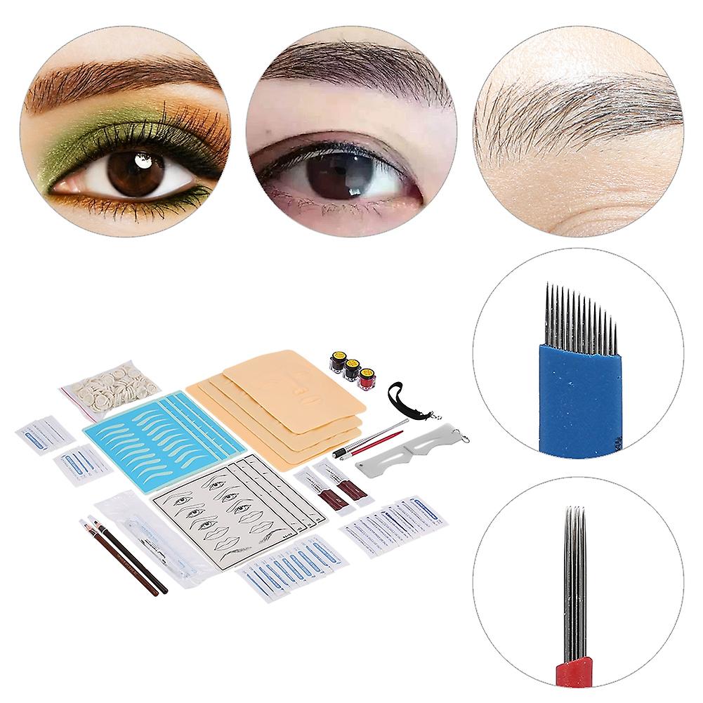 Tattoo Microblading Eyebrow Blade Needle Pen Pigment Ring Skin Training Practice Tool Kit