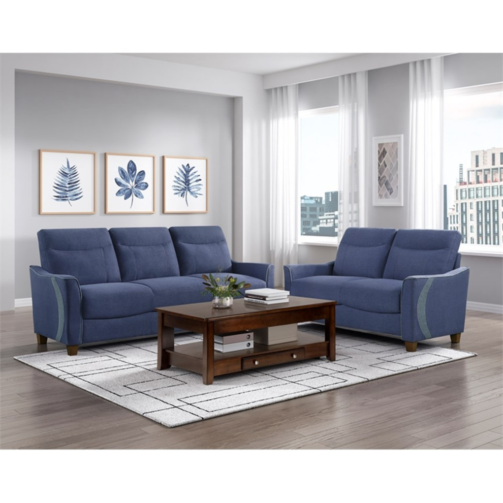 Lexicon Harstad Fabric Upholstered Love Seat in Blue Color   Transitional   Loveseats   by Homesquare  Houzz