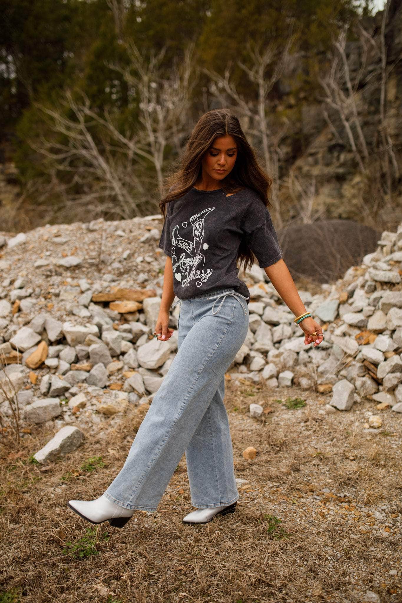 Ribbon Tie Wide Leg Denim