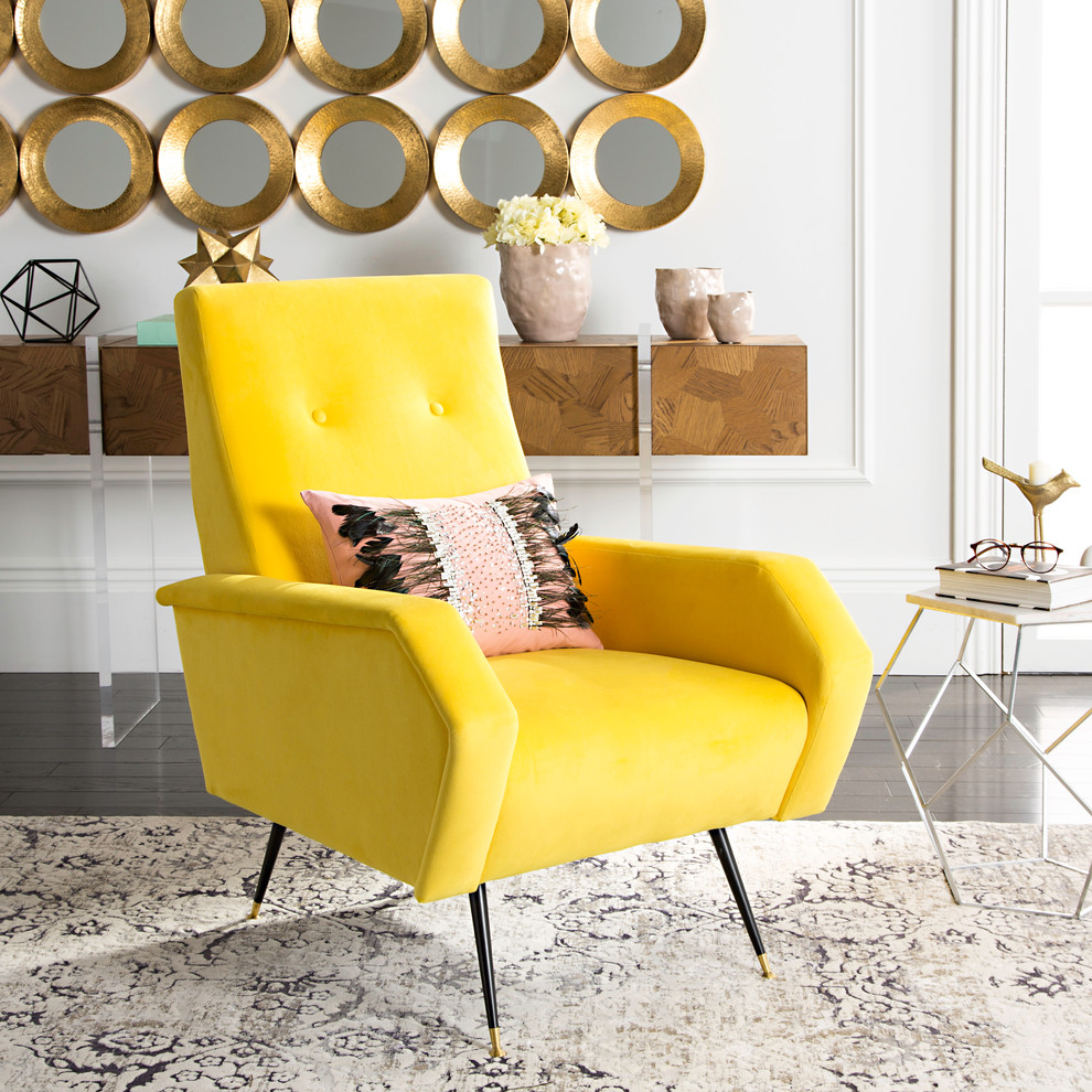 Aida Velvet Retro Mid Century Accent Chair  Yellow   Midcentury   Armchairs And Accent Chairs   by Safavieh  Houzz