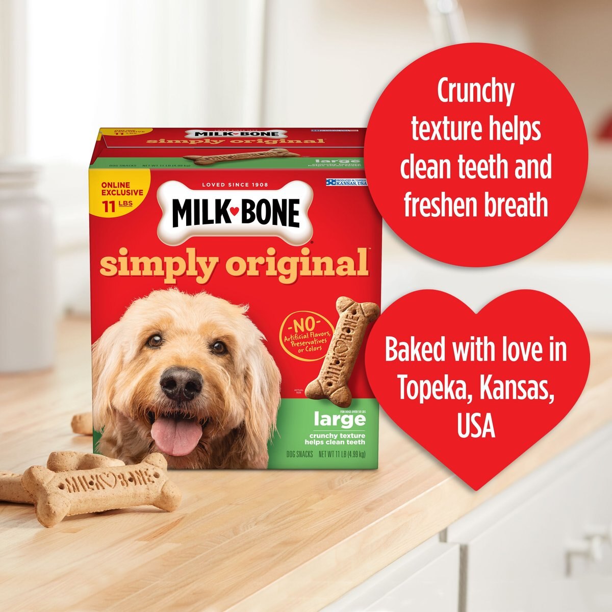 Milk-Bone Simply Original Dog Treats， Large Biscuits， 11-lb box