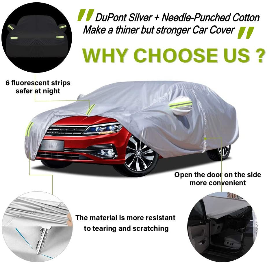 Heavy Duty Thickening Waterproof Full Car Cover All Weather Protection Outdoor Indoor Use UV Dustproof for Auto SUV Sedan， YL(16*6*6ft)